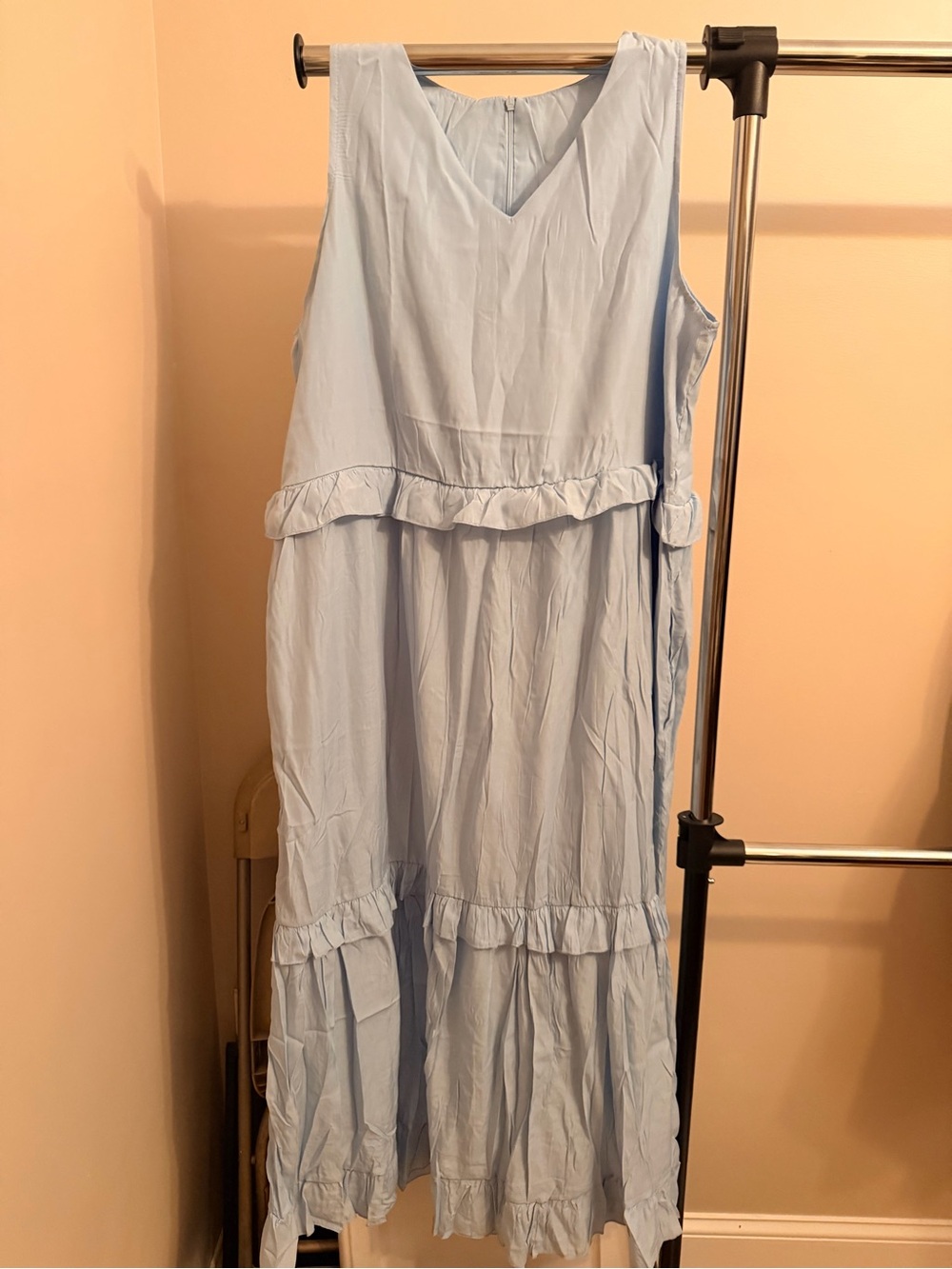 Light Blue Sleeveless Ruffle Tiered Dress